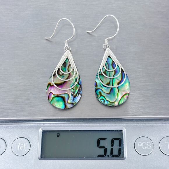 Estate Sterling Silver 925 Abalone Teardrop Earrings - Picture 7 of 7